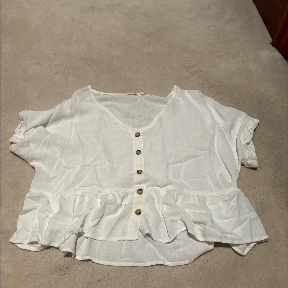 Elegant White Ruffle Hem Blouse
